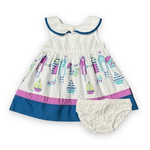 Gymboree Hippos and Bows Cabana Scenic Print Dress 0-3 mo - Picture 1 of 3